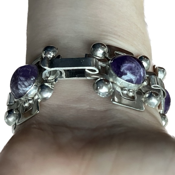 1930’s FRED DAVIS Sterling SILVER & AMETHYST Early Mexican MODERNIST Bracelet. - Picture 4 of 5